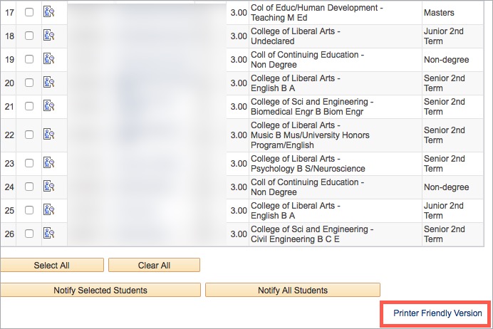 Select "Print Friendly Version" of your class roster.