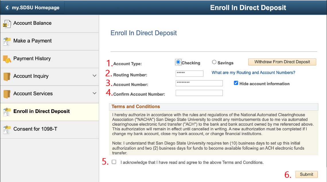 Direct Deposit Sign Up Page