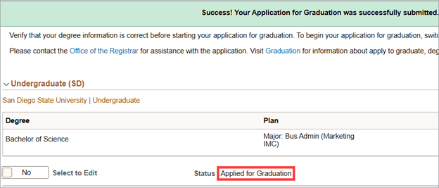 Success message and status change