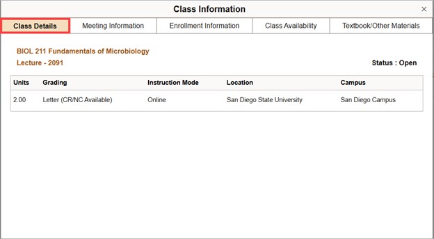 Class Details Tab