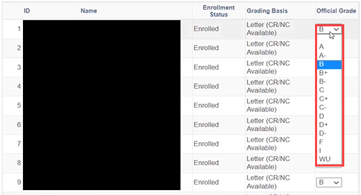 official grade column