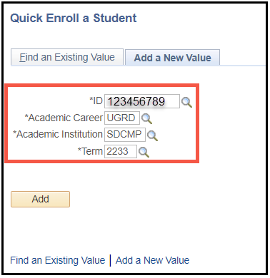 Add a New Value section needs to be filled