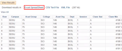 Excel Spread Sheet results 
