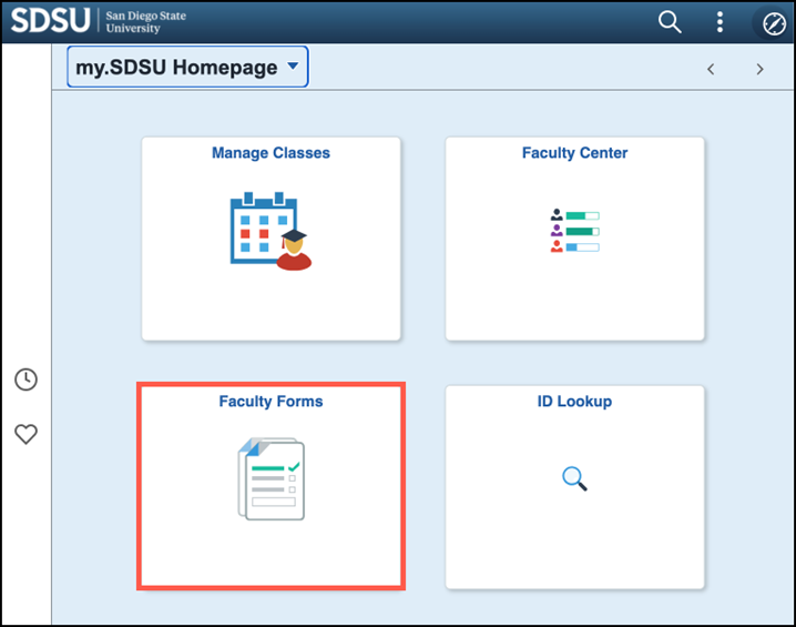 Faculty Forms tile highlighted