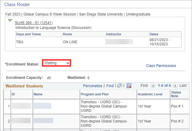 Waitlisted Students
