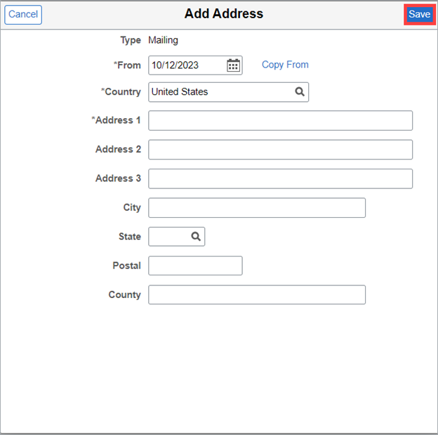 Add address pop-up