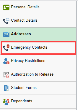 Emergency contact meu