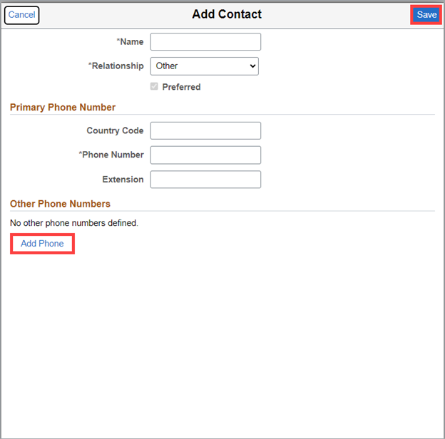 Add contact pop-up